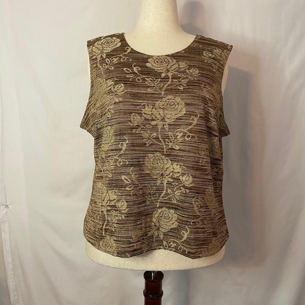 Vintage Coldwater Creek Knit Floral Brown Sleeveless Shell Plus Size 2X